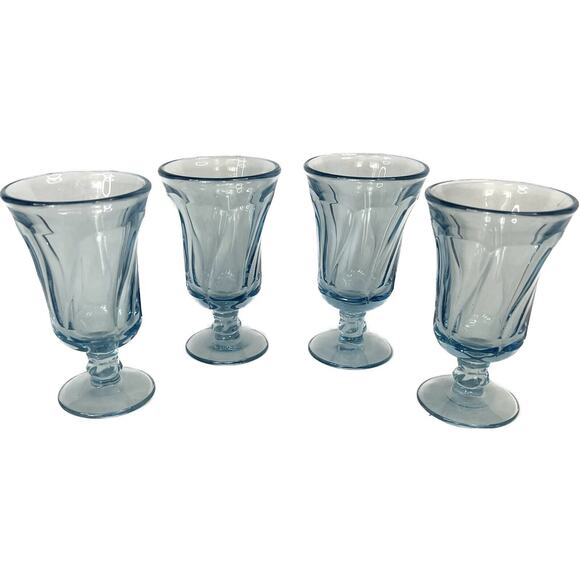 Set of 4 Vintage Blue Ice Cream Dessert Sundae Glasses Cups - Picture 1 of 7